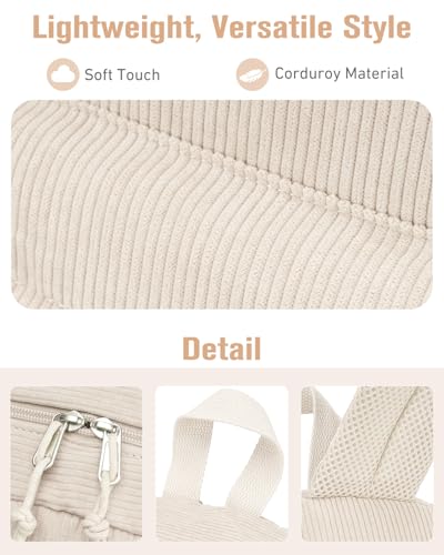 School Backpack for Teens Girls Boys, Large Corduroy College Bookbag Lightweight Backpack Purse for Women Fit for 15.6 Inch Laptop (Beige)4