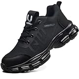 Hogent Steel Toe Shoes for Men Lightweight Comfortable Non Slip Work Shoes Women Puncture Proof Safety Sneakers for Industrial Construction & Daily Life, Black