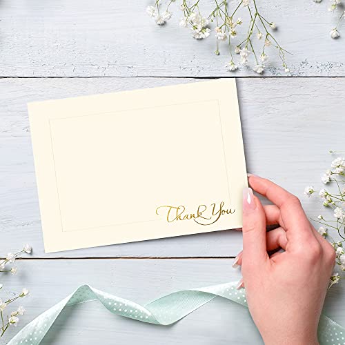 Image of Designer Greetings Blank Thank-You Note Cards, Golden Script (10 Blank Any Occasion Cards 10 Foil-Lined Envelopes) | Boxed Card Set, Matching Envelopes, Foil and Glitter Details