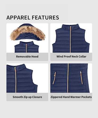 BodiLove Women's Zipper Cuffed Sleeve Neckline Padded Quilted Faux Fur Hooded Vest4