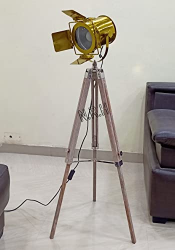 Nautical Replica Hub Industrial Tripod Floor Lamp for Cinema and Photography Retro Style Spotlight - Standing Studio Decor Adjustable Searchlight