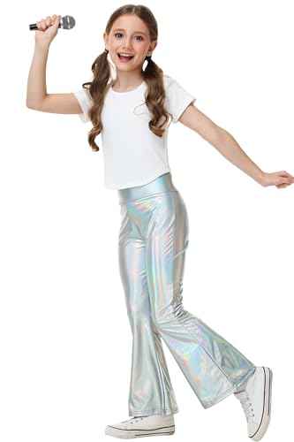 Girls Metallic Flare Leggings Pants Disco Dance Bell Bottoms 5-14 Years4