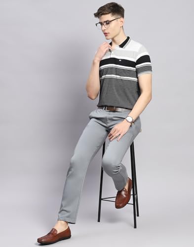 Image of Monte Carlo Mens Striped Cotton Blend Polo Collar Half Sleeve Regular Fit Casual T-Shirt (224064130)