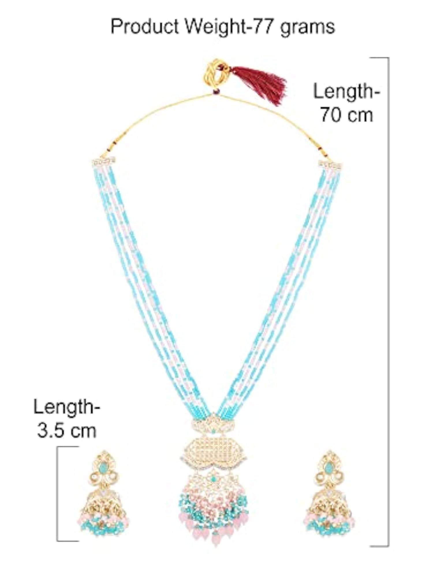 Women's Multistrand Beads Cluster Drop Kundan Necklace & Earring Set