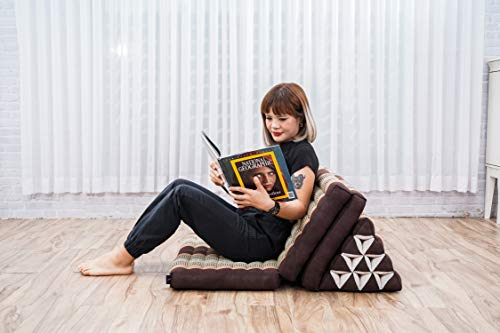 Image of Leewadee 3-Fold Mat XXL with Triangle Cushion - Firm TV Pillow, Foldable Mattress with Cushion Made of Kapok, 67 x 31 inches, Brown
