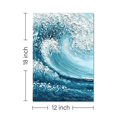Image of RANGOLI 100% Cotton Stretched Canvas Painting 400 GSM, Framed Ocean Wave Canvas Abstract Wall Art for Living Room, 3D Paintings for Wall Decor (12 x 18 Inch With Frame)