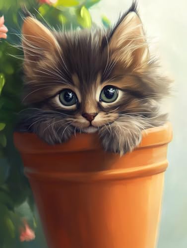Diamond painting de gato 5D para adultos: kit completo de punto de cruz DIY de 50x65 cm