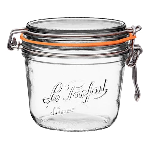 Le Parfait Super Terrine - 500ml French Glass Canning Jar w/Straight Body, Airtight Rubber Seal & Glass Lid, 16oz/Pint (Single Jar) Stainless Wire
