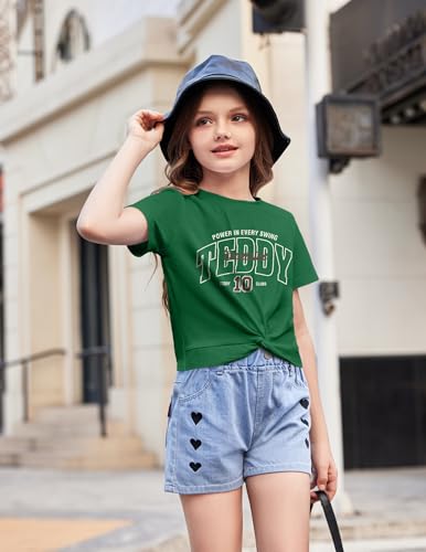 Image of Arshiner Girls Casual Tie Dye Short-Sleeve T-Shirt Cute Print Summer Blouse for Girls Twist Front Tunic Tee Tops