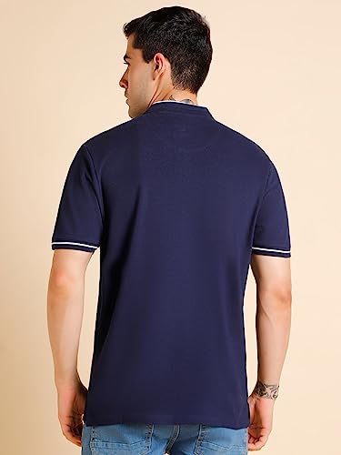 Image of Dennis Lingo Men's Cotton Solid Stand Collar Regular Fit T-Shirt