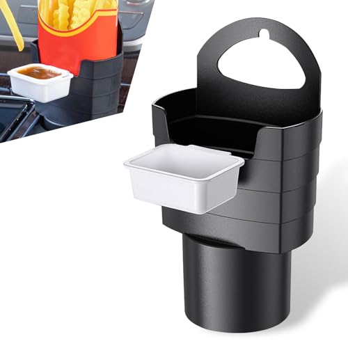 leechio French Fry Holder for Car, Cup Holder Insert Jam Box Dipping Sauce Chips Organizer, Multi-purpose Plastic Waterproof Easy-to-clean Portable Storage Accessories, Universal for Most Cars (Black)