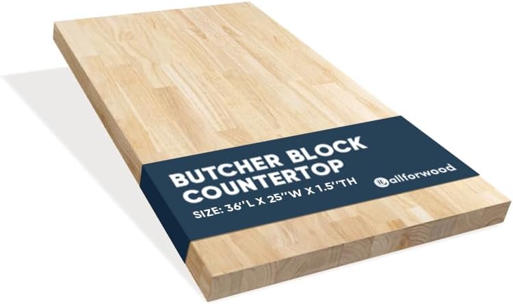 36''L x 25''W x 1.5''Th Hevea Solid Wood Butcher Block Countertop, 3ft L x 25" W, 1.5in Thick Unfinished Butcher Block Table Top for DIY Washer Dryer/Island/Kitchen Countertop