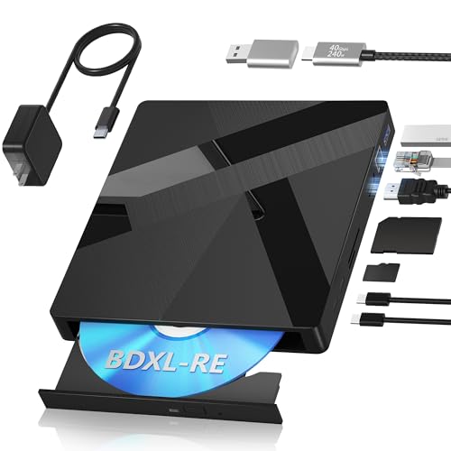 Wbacon External Blu ray Drives, 40Gbps External Bluray Burner with HDMI & LAN, Support 100GB BDXL-RE Disc Reading/Writing, External Blueray/DVD Drive for PC Laptop (Windows Linux MacOS) by Wbacon - Used condition - US$88.19