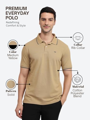 Image of Park Avenue Men Slim Fit Solid Pattern Cotton Polyester Blend Half Sleeve Polo Neck Casual T-Shirt