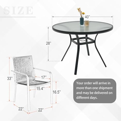 Image of Anmutig 5-Piece Outdoor Patio Dining Set, 40-Inch Round Glass Table with 4 Stackable Chairs,Navy