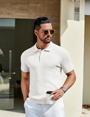 COOFANDY Mens Knit Polo Shirts Short Sleeve Button Down Shirt Textured Casual Summer Beach Shirts3