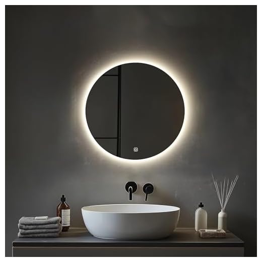 MYGIIVOVO Specchio da parete rotondo per bagno, con illuminazione, specchio da 50 cm con luce LED, interruttore touch e 3 colori dimmerabili