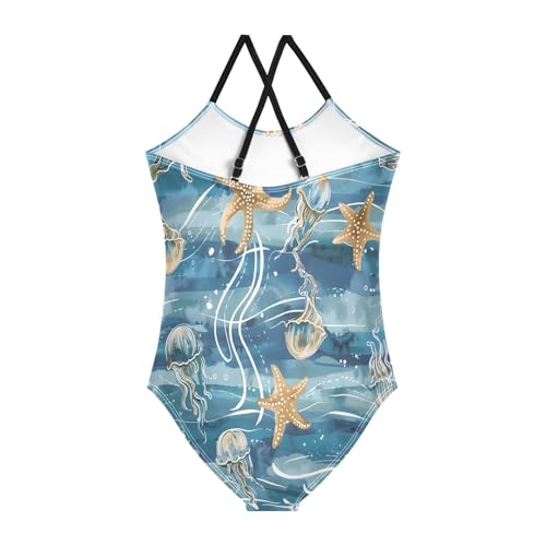 Girl's One Piece Swimsuit Jellyfish Starfish Blue Beach Bathing Swimwear2