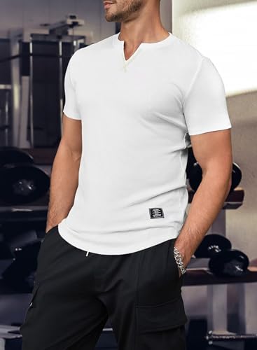 Men's Muscle Shirt V Neck Slim Longline Short Sleeve Henley Shirt Gym Workout Athletic Tees Mens Tights for Sports2