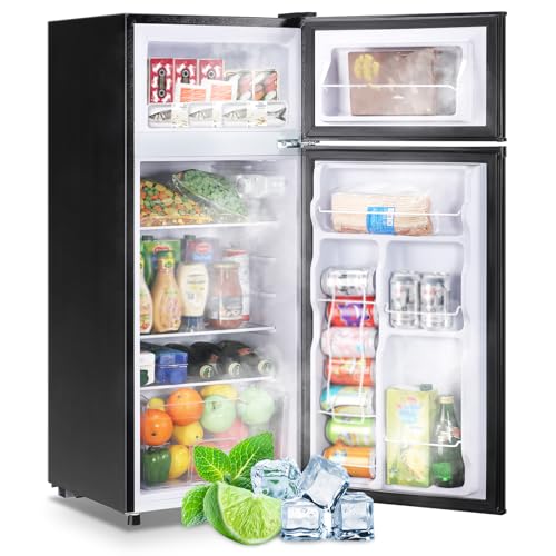 Image of DEMULLER 4.5 CU.FT Capacity Compact Refrigerator with Freezer Double Door Mini Fridge Small Apartment Refrigerator with 7 Adjustable Temp Control & 3 Glass Shelves for Kitchen Office Dorm Black
