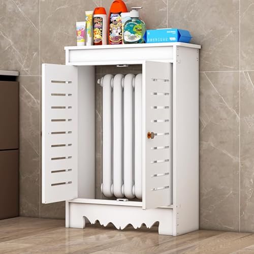 Couvercle de radiateur moderne blanc pour masquer un vieux chauffage avec étagère