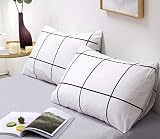 Wellboo White Plaid Pillowcases Queen Black and White Grid Pillow Cases Cotton Women Men Large Check