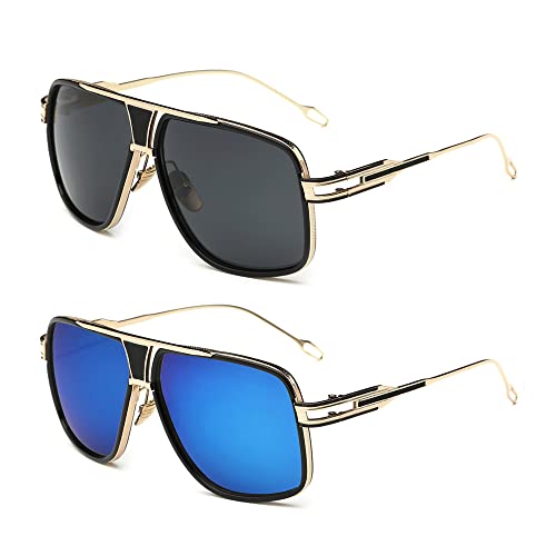 Image of Aviator Sunglasses for Men Retro Fashion Gold Oversized 70s shades