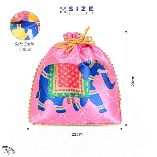 Image of Women Potli Bags | Gifting Potli with Handle & Drawstring | Traditional Shagun Return Gifts Potli for Mehandi, Haldi, Baby Shower, Wedding, Sangeet