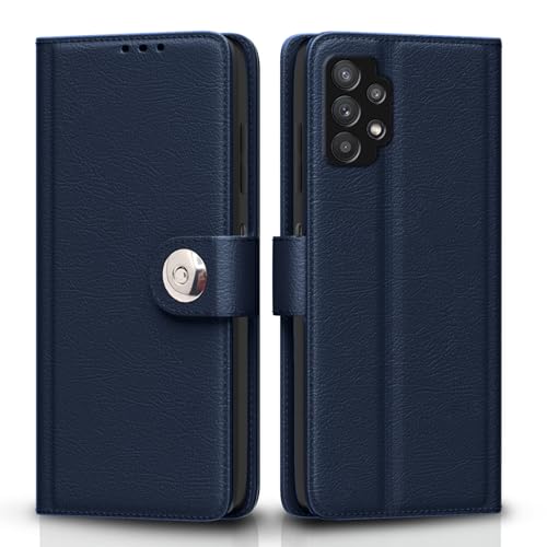 Image of Pikkme Flip Cover Leather Finish | Inside TPU with Card Pockets | Wallet Stand and Shock Proof | Complete Protection Button Flip Case for Samsung Galaxy M32 5G / A32 5G (Blue)