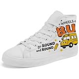 Bus High Top Canvas Shoes for Men Women Car Print High Top Sneakers Lace Up Casual Shoes Size 9.5 Men,11 Women