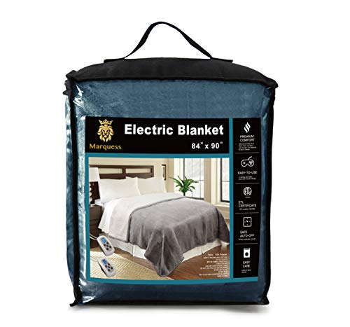 MARQUESS Queen Electric Heated Blanket MicroPlush Sherpa and Reversible Flannel Washable Comfortable with 10 Heat Settings/Safety 10 Hours Auto-Off Controller with Fast-Heating (84 x 90'' Navy Blue)