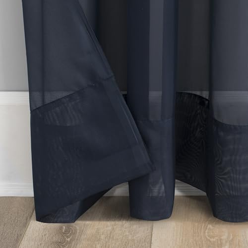 Image of No. 918 Emily Sheer Voile Rod Pocket Curtain Panel, 59 inch x 63 inch, Navy Blue