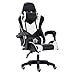 Produktbild Gaming-Stuhl, Bürostuhl, Computerspielstuhl, ergonomisch, verstellbar, mit Kopfstütze und Lendenwirbelstütze, weiß 1, Nylonfüße