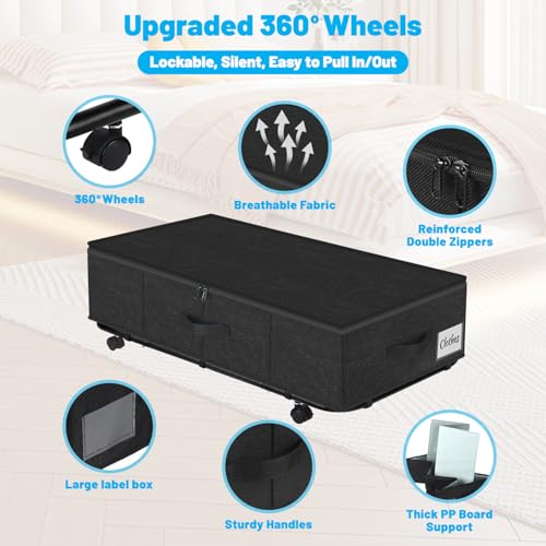 Image of Large Sturdy Under Bed Storage with Wheels, 2 Pack 50L Rolling Underbed Storage Bins, Under Bed Containers Drawer with Metal Bottom Support, Bedroom Organizer with Lids for Clothes, Shoes, Blankets