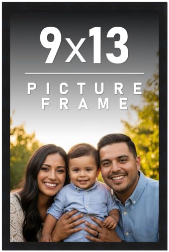 9x13 Frame Black Picture Frame - Complete Modern Photo Frame Includes UV Acrylic Shatter Guard Front, Acid Free Foam Backing Board, Hanging Hardware Wood Wall Frames for Family Photos - no Mat