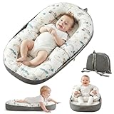 AlamzBeaba Baby Lounger for Newborn, 0-12 Months, Portable Infant Lounger Pillow with Adjustable Support, Soft Breathable Cover, Folds Into Backpack for Travel, Ideal for Home & Outdoor Use - White