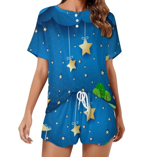 Pyjama pour femme manches courtes Étoile Lunaire en sleepwear haut de gamme pour l'été