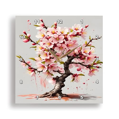 3dRose, Peach Tree Bonsai in Bloom, 10x10 Wall Clock