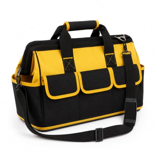 Bolsa para Ferramentas Profissional, 45x30x25cm, Capacidade 18kg, Preta e Amarela, Múltiplos Compartimentos