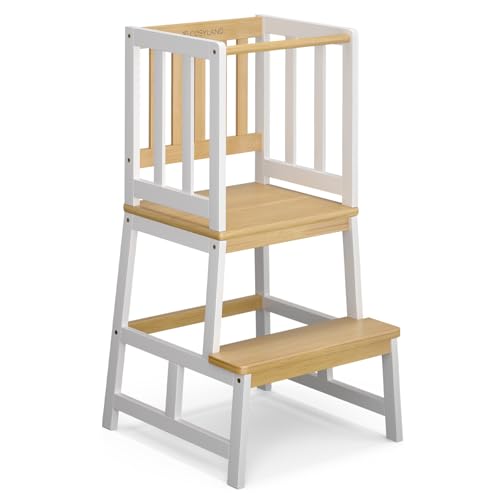 Cosyland Torre Montessoriana Bambini – Torretta Montessoriana A Forma Di “A” Con Pedana Centrale Rinforzata – Torre Montessoriana Da Cucina O Bagno, Convertibile In Doppio Sgabello