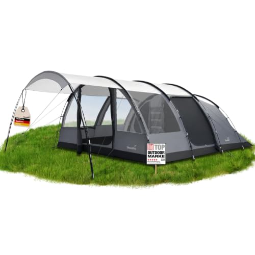Skandika 6 Personen-Zelt Falkenberg | Tunnelzelt/Familienzelt | 2 m Stehhöhe | 4.000 mm Wassersäule | Moskitonetze an Allen Eingängen | Leichter Aufbau durch farbkodierte Stangen (6-Personen)
