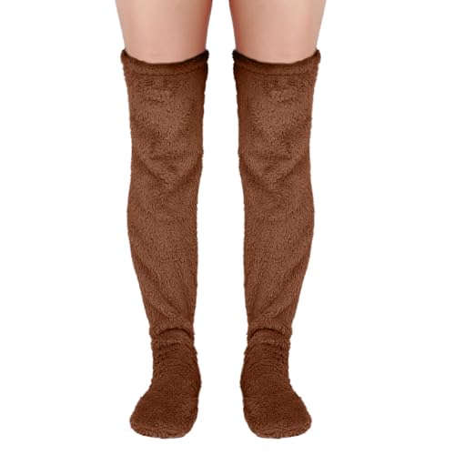 BOXOB Over Knee High Fuzzy Socks, Thigh Snuggs Cozy Socks Winter Leg Warmers Plush Long Slipper Sleeping Stockings for Home