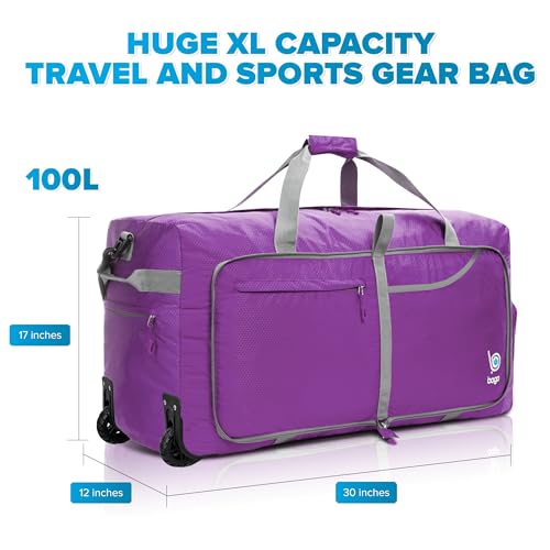 Bago Rolling Duffle Bag with Wheels - 30" 100L Foldable Weekender Bag, Waterproof Travel Duffel Bag, Heavy Duty lightWeight Duffle Bag for Traveling, Rolling Duffel Bag with Wheels (Purple2023) - image 3