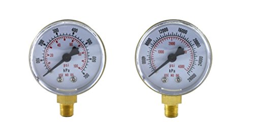 Low and High Pressure Gauges for Oxygen Regulator 0-100 psi & 0-4000 psi - 2 inches - 1/8