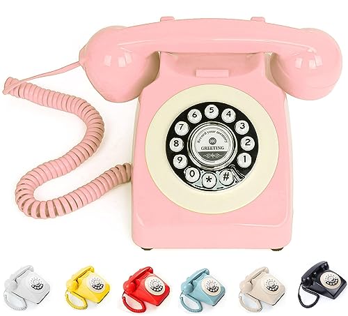 Image of Audio Guest Book Wedding Phone, Record Customized Audio Message with Guest Book Retro Phone Audio GuestBook for Wedding Birthday Party Confession Audio Message Voicemail (Pink - Key)