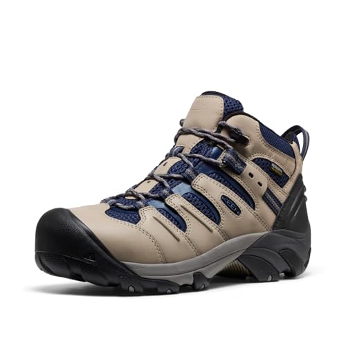 KEEN Utility Mens Lansing Mid Height Steel Toe Waterproof Work Boots Plaza Taupe/Black 13 US