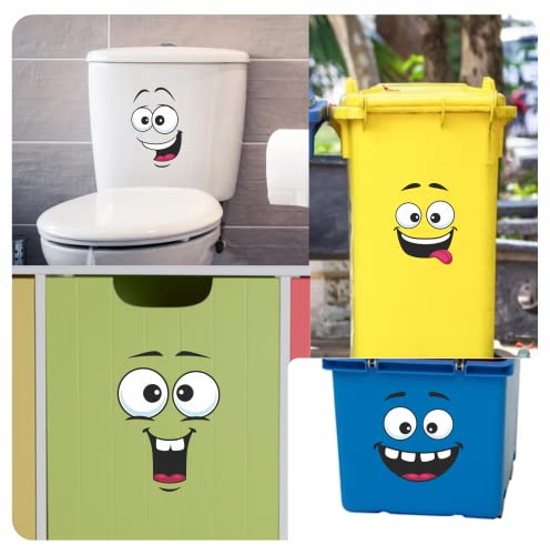 Happy Face DustBin Stickers [Waterproof] Photo Quality Wheelie Bin Decal, High tack (Sticky) Graphics DIY Peel & Stick Perfect for Childrens Toy Box & Other Home Projects. LaoGraphics®