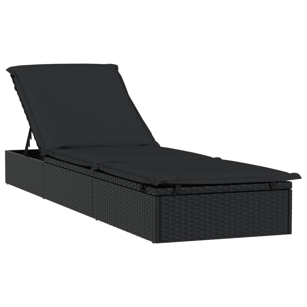 SYDE Leżak rattanowy PE z okrągłym zadaszeniem, czarny, 211 x 57 x 140 cm | Wytrzymała stal, regulowane siedzisko, maks. 110 kg, idealny basen, balkon i kemping