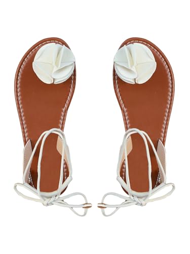 GORGLITTER Women's 3d Floral Lace Up Sandals Toe Strap Flat Sandals Trendy Comfortable Sandals