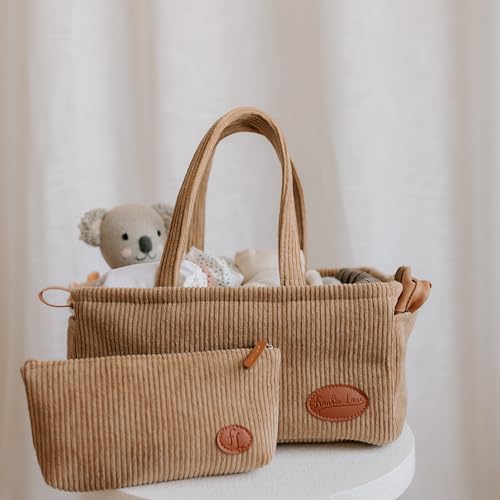 Image of Frankie Lane baby diaper caddy organizer - Car diaper caddy, portable tote nappy bag storage for your nursery, changing table. Essential for newborns Registry must haves shower basket diaper bin